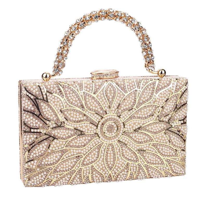 Flower Rhinestones Bead Decoration Clutch Bags