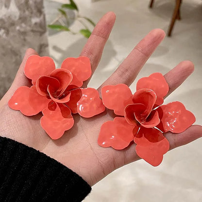 Exaggerated Metal Large Flower Stud Earrings