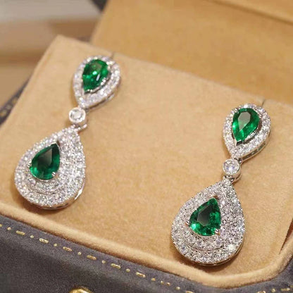 Huitan Elegant Drop Inlaid Bright Green CZ Earrings