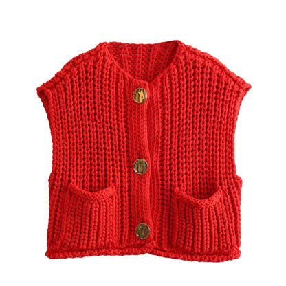 Korean Crop Sweater Vest Solid Loose Casual Sweater Vest