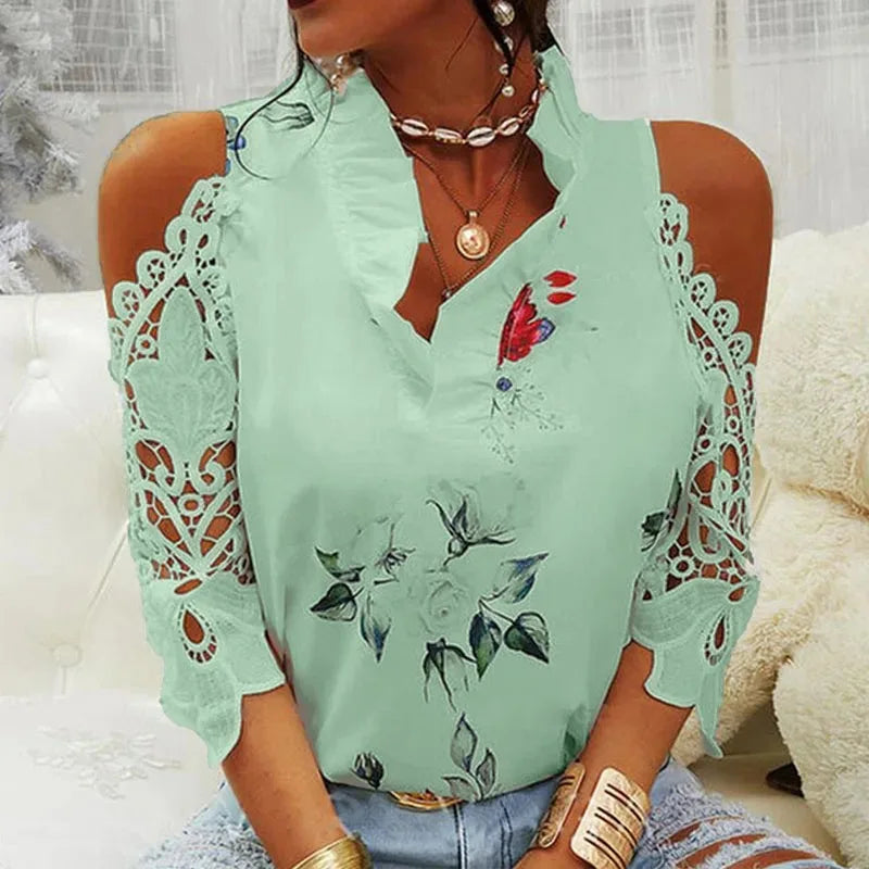 Sexy Flower Elegant Short Sleeve Shirt