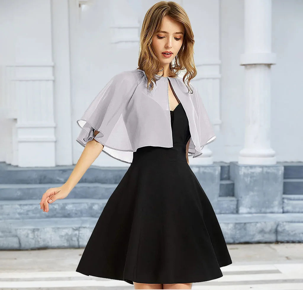 Thin White Chiffon Cape Short Sleeve Cover Up Elegant  Bolero Jacket