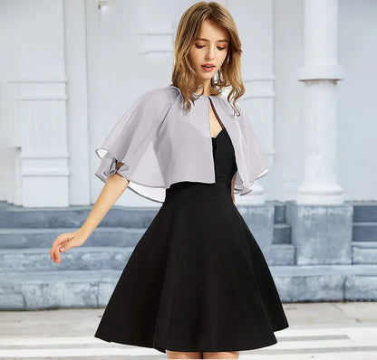 Thin White Chiffon Cape Short Sleeve Cover Up Elegant  Bolero Jacket