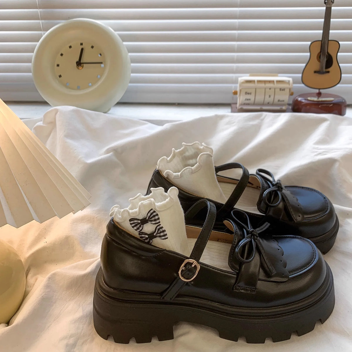 Black Leather Mary Janes Bow Thick Sole Casual Toddler Shoes