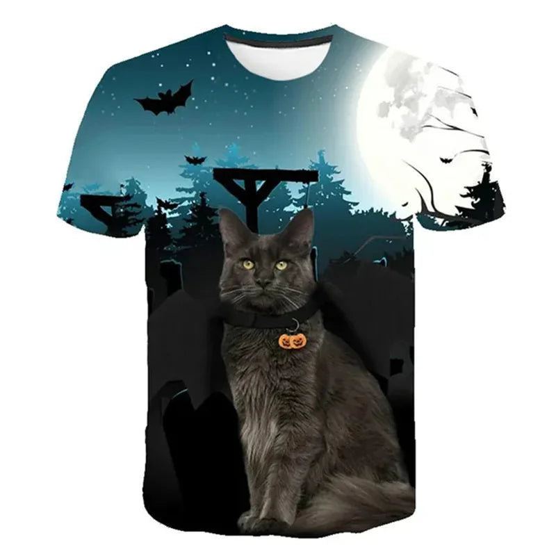 3D Mysterious Cat Short Sleeves  T-Shirt
