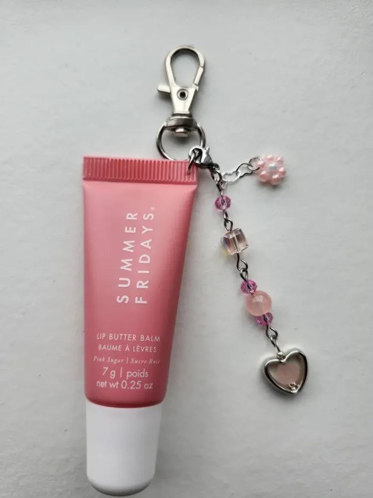 Lip Balm Keychains with Beaded Heart Charms Colorful Bead Lip Balm