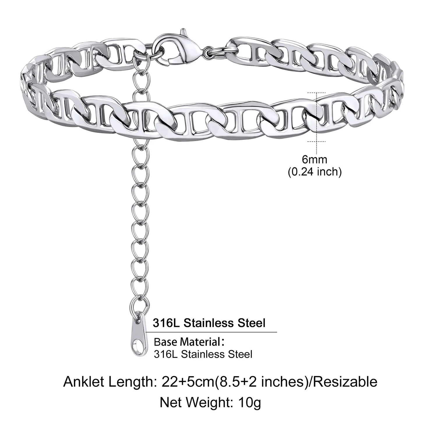 U7 Ankle Cuban Link Snake Figaro Bracelets