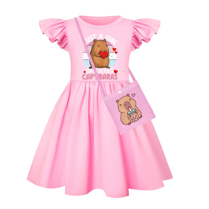 Capibala Kids Cute Capybara Fly Sleeve Casual Dresses