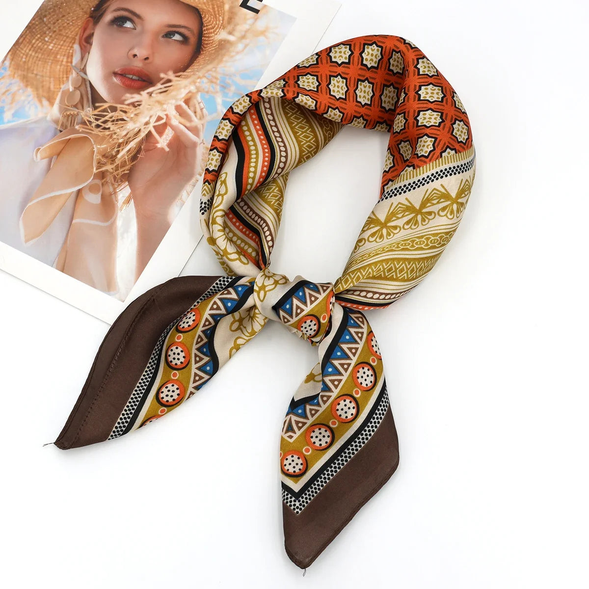 Luxury Silk Square Scarf Soft Satin Horse Hairband Hijab Headband Shawl
