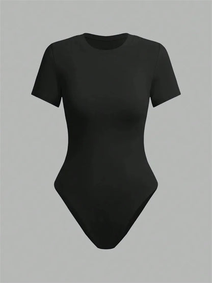 Solid Basic Short Sleeve Bodysuit Blouse