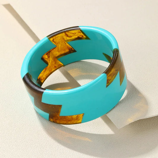 Vintage Colorful Resin Cuff Bangles Wide Geometric Bracelets