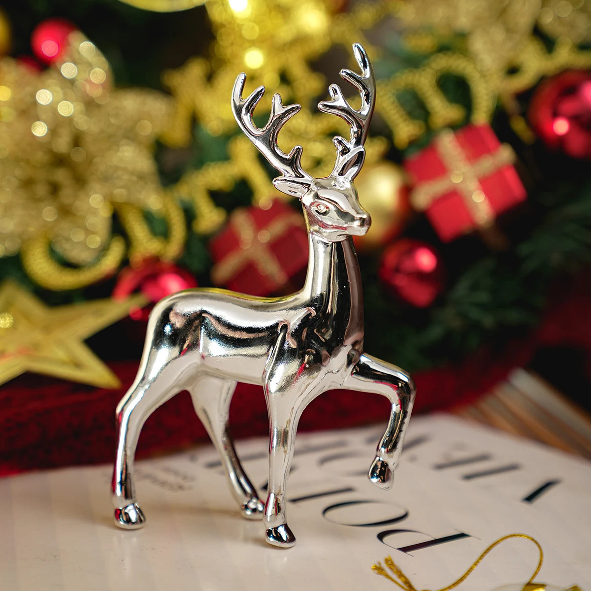 Gold Deer Statue Reindeer Figurines Resin Elk