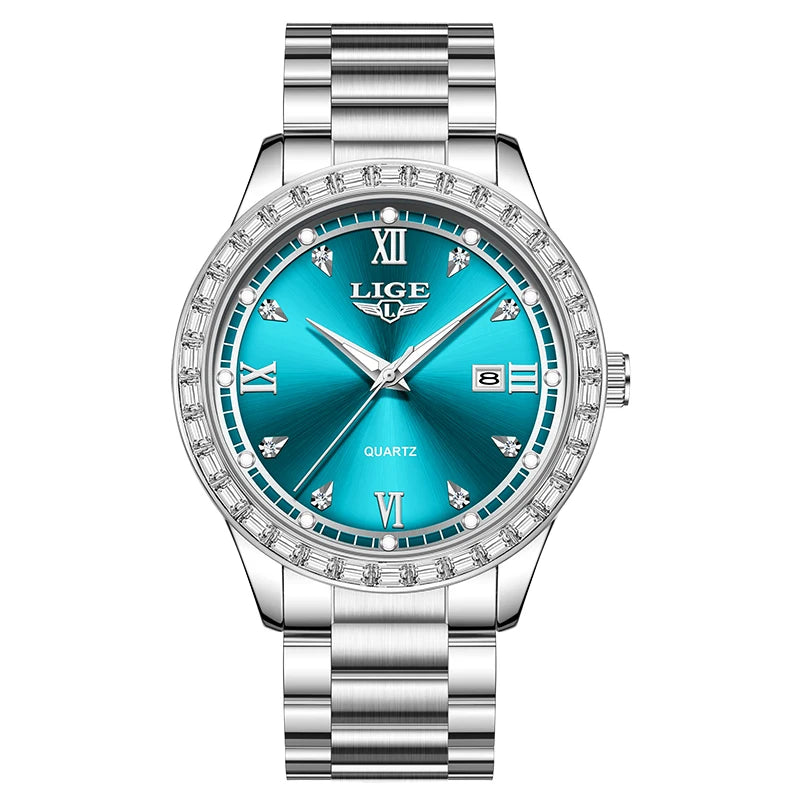 Elegant luminous stainless steel quartz watch