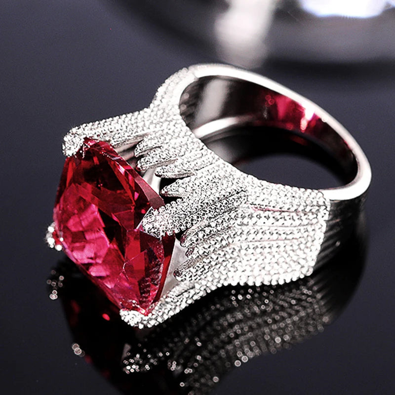Square Dark Red Cubic Zirconia Hyperbole Noble Rings