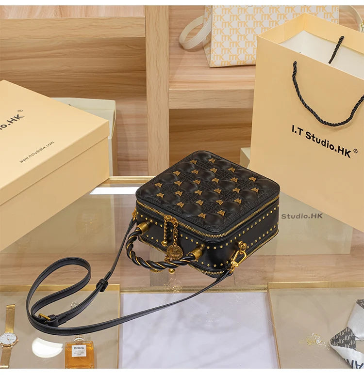 Leather bucket small square bag