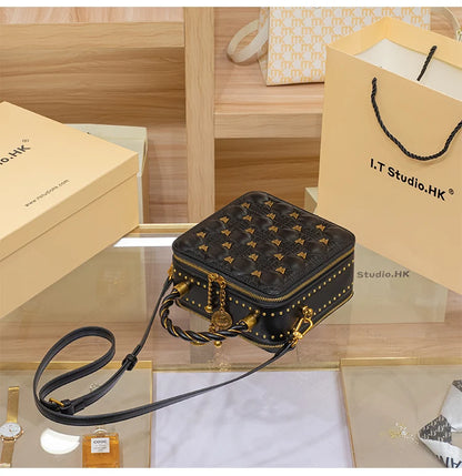 Leather bucket small square bag