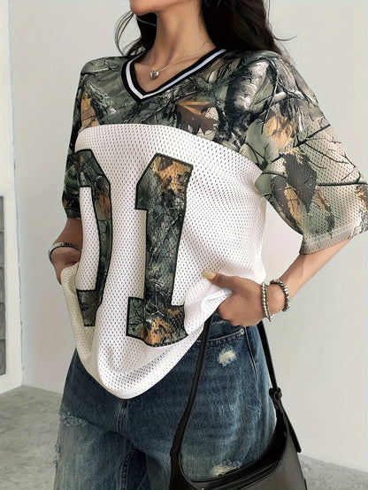 Camouflage Letter Print Sport T-Shirt