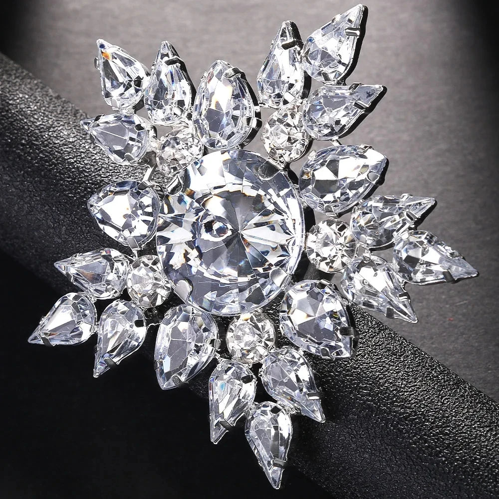 Stonefans Snowflake Exaggerate Finger Round Rhinestone Open Ring