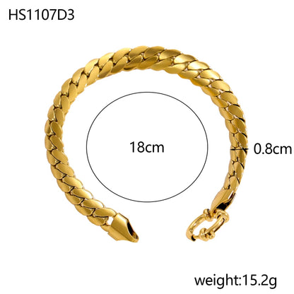 Stainless Steel Thick Simple Chunky Chain Layered Gold Bracelet Set