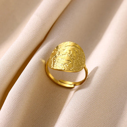 Gold Stainless Steel Coin Broad Surface Elliptical Geometry Rings
