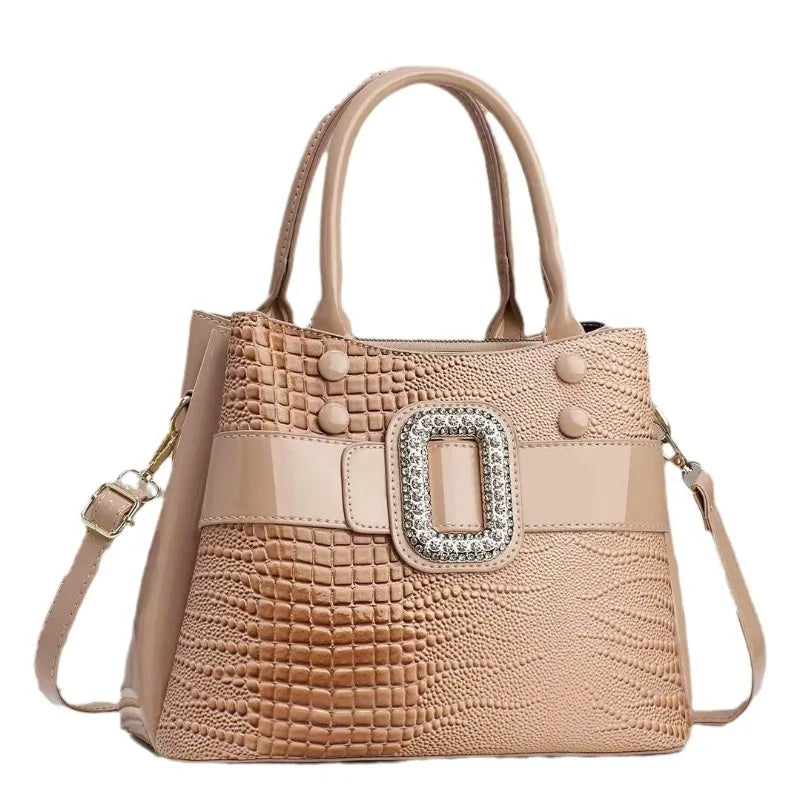 3-Layer Bright Leather Shoulder Large Capacity Tote Bag