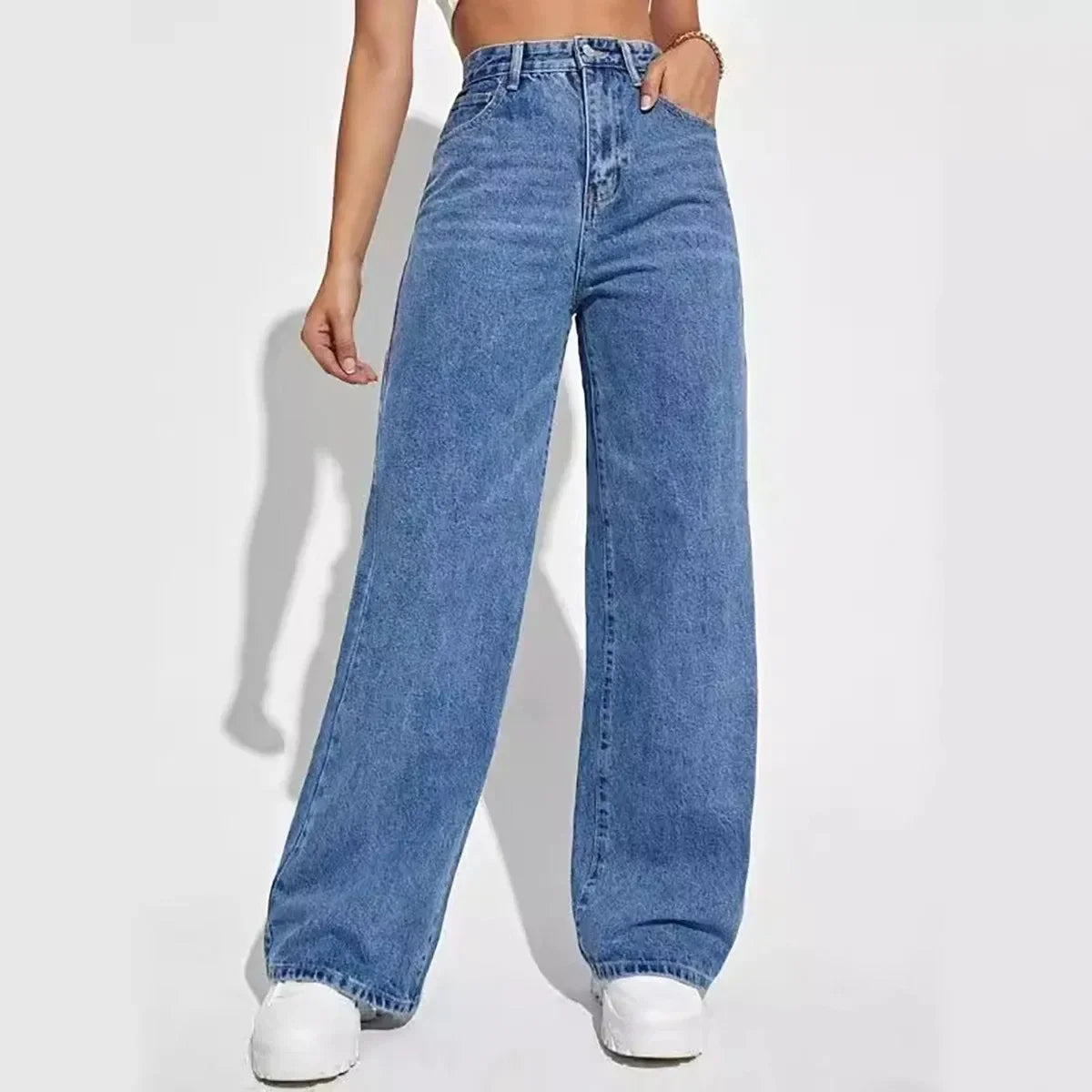 Blue High street baggy straight pants jeans