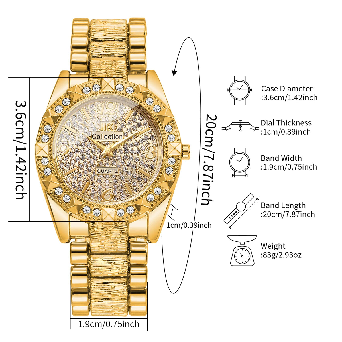 Luxury Diamond Arabic Dial Quartz Wristwatch
