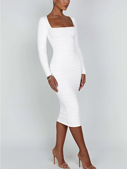 Sexy Bodycon Square Neck Long Sleeved Evening Dress