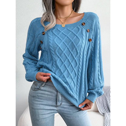 Casual Square Collar Long Sleeve Sweaters