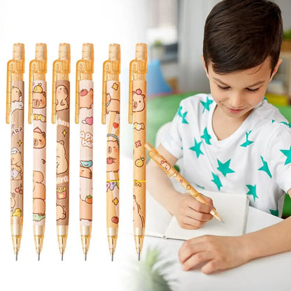 6pcs 0.5mm Capybara Mechanical Pencil Press with Eraser Propelling