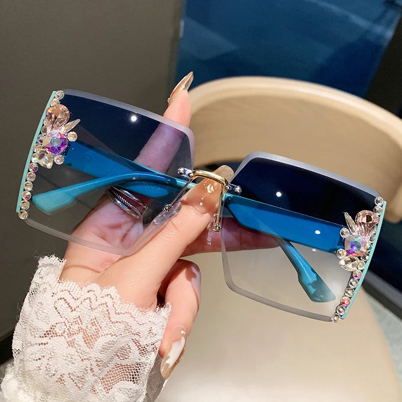 Oversized Square Luxury Rimless Diamond Sunglasses