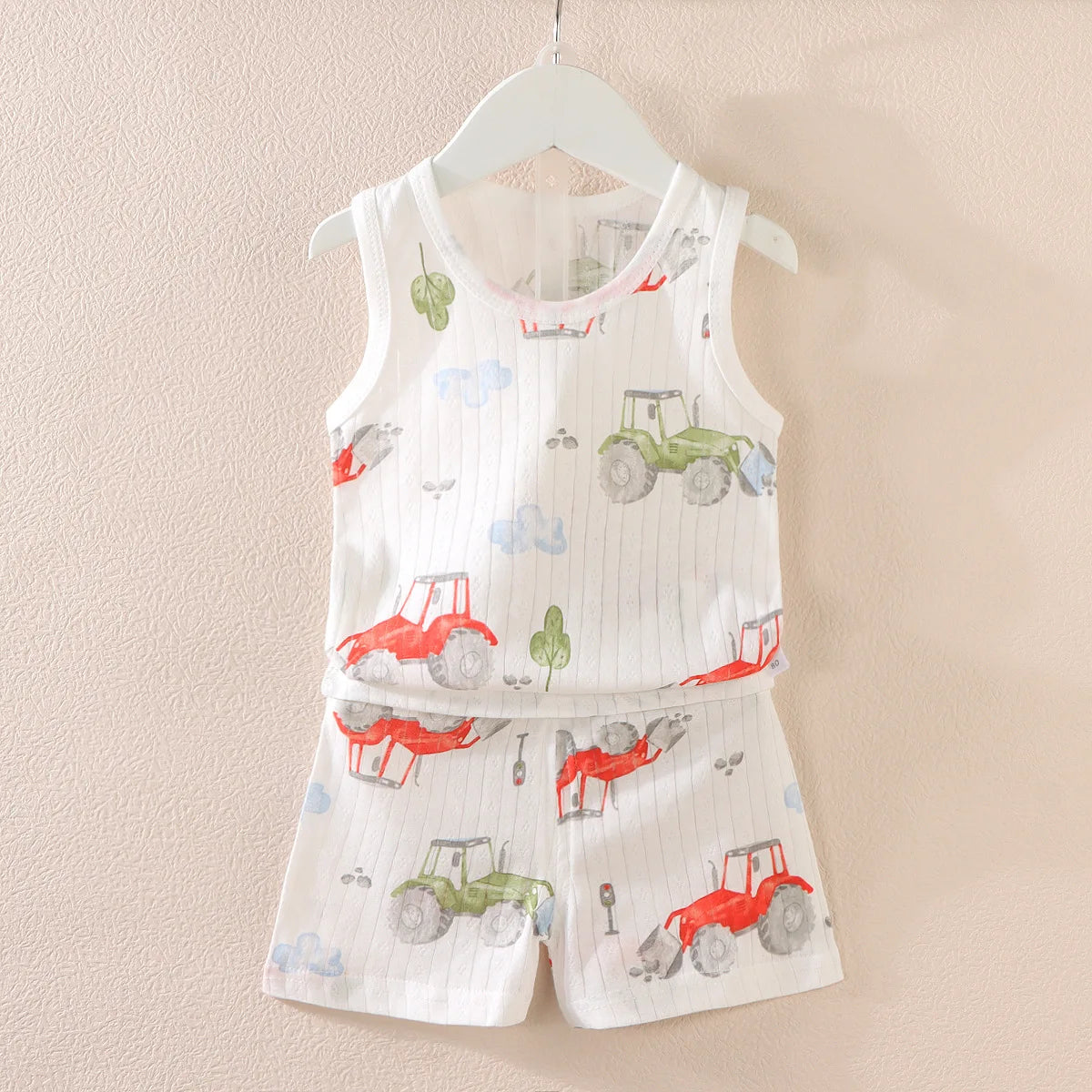 Cartoon Thin Style Sleeveless Baby Pajamas Set