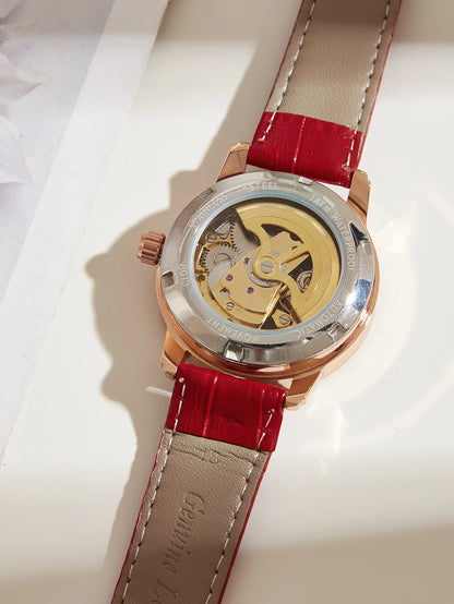 Automatic Diamond Skeleton Cute Mechanical Leather Watches