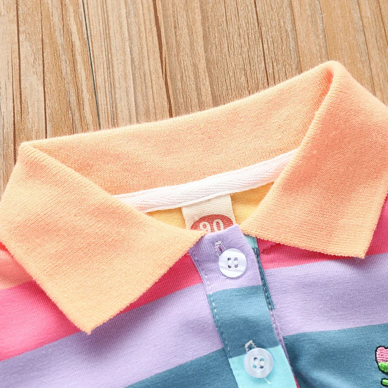 Cartoon rabbit rainbow strip baby girl dress