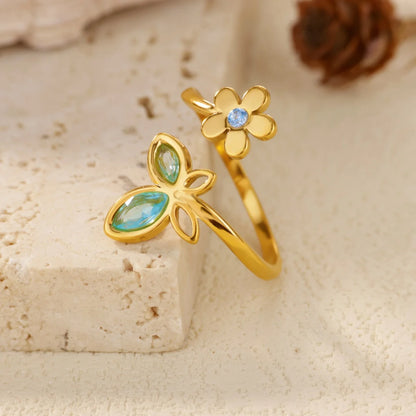 Elegant Zircon Flower Butterfly Rings