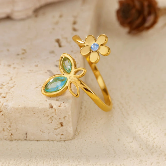 Elegant Zircon Flower Butterfly Rings