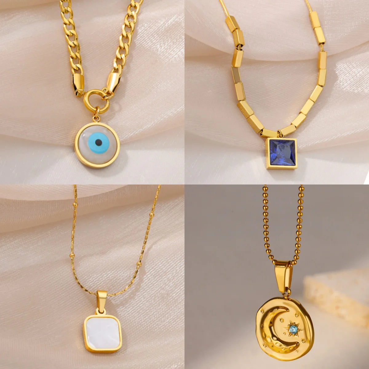 Devil's Eye Pendant Stainless Steel 18K Gold Plated Zirconia Necklace