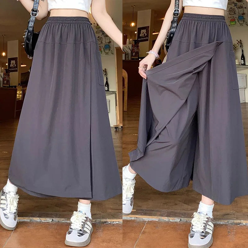 Chic Elastic High Waisted Long Wide Leg Pants