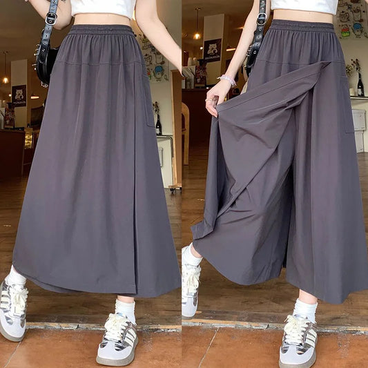 Chic Elastic High Waisted Long Wide Leg Pants