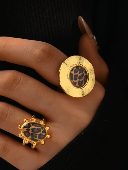 Minimalist 18K PVD Golden Plated 304 Stainless Steel Chunky Boho Leopard Rings