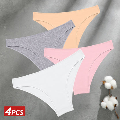4PCS Seamless Cotton Panties Sexy Low Waist Underpants Lingerie