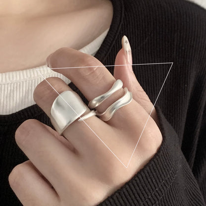 925 Sterling Silver Retro Hollow Wave Punk Hiphop Bohemia Rings