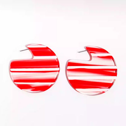 Red Striped Large Circular Acrylic Hoop Geometric Acetate Stud Earring Earrings