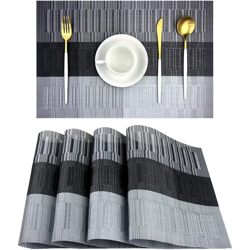 4PCS/SET Placemats PVC Table Mat Weave Stripe Pads