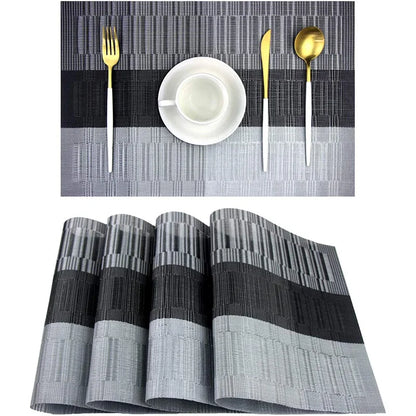 4PCS/SET Placemats PVC Table Mat Weave Stripe Pads