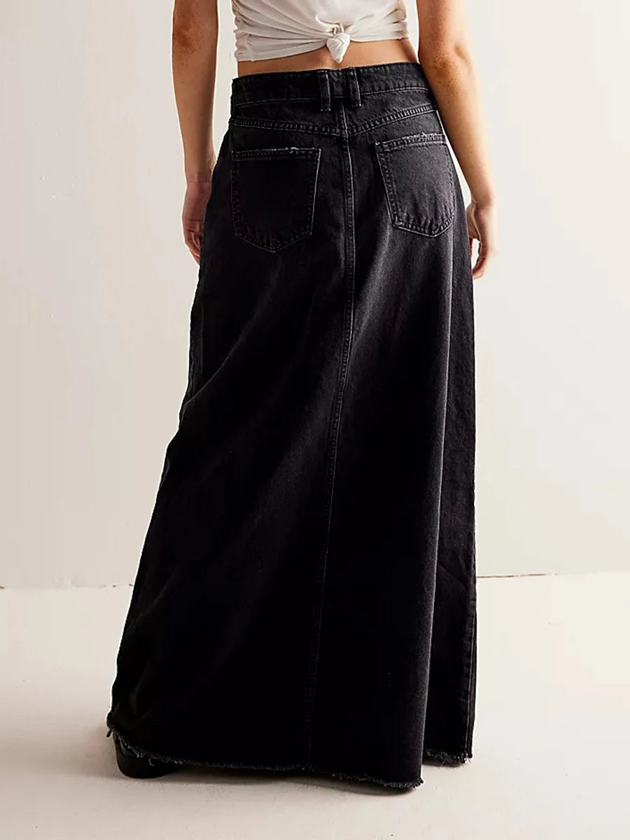 Falda vaquera larga de talle alto estilo maxi
