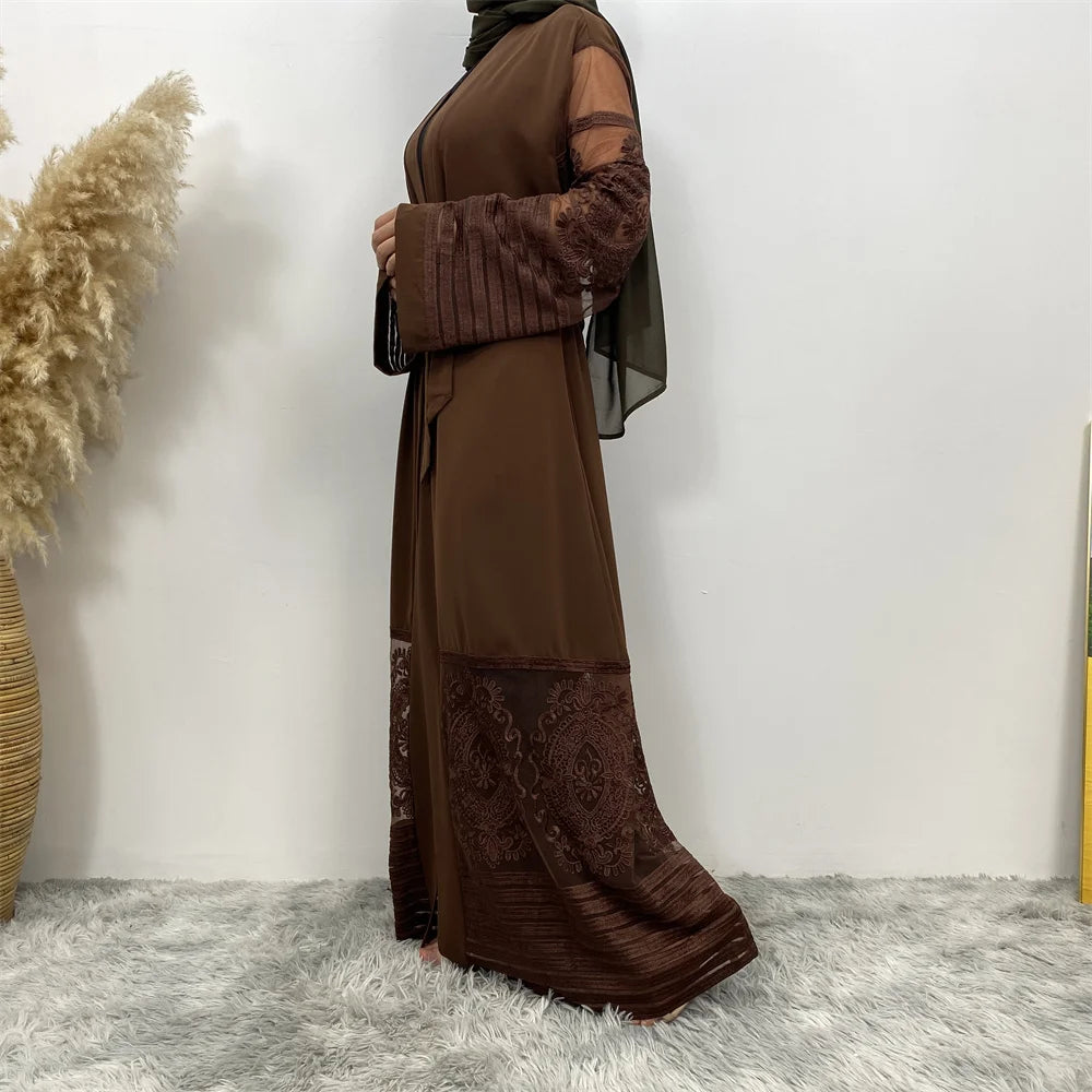 Luxury Gold Rhinestones Muslim Dress Kaftan Abaya