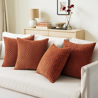Burnt Orange Striped Cushion Covers Corduroy Pillowcases