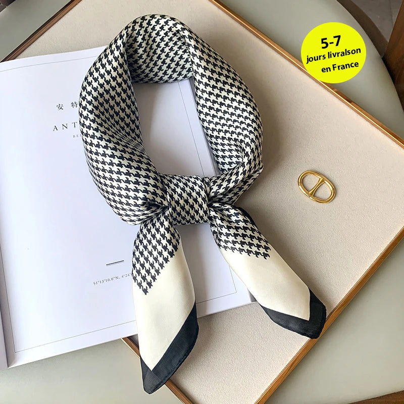 Luxury Silk Square Plaid Satin Scarf