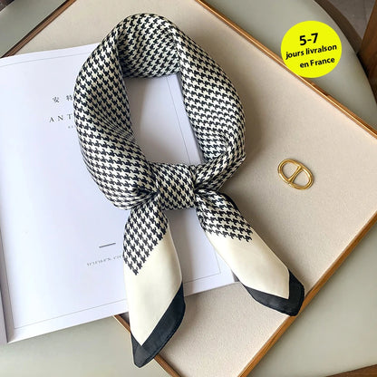 Luxury Silk Square Plaid Satin Scarf